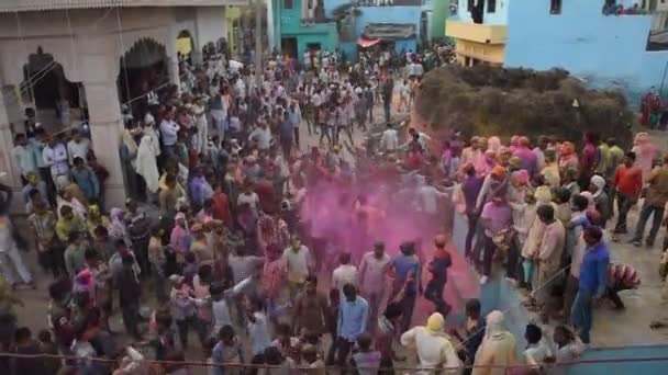 Vrindavan India March 2017 Seorang Janda India Merayakan Holi Festival — Stok Video