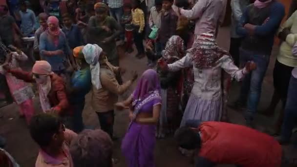 Vrindavan India March 2017 Indian Widow Celebrating Holi Hindu Spring — Stock Video