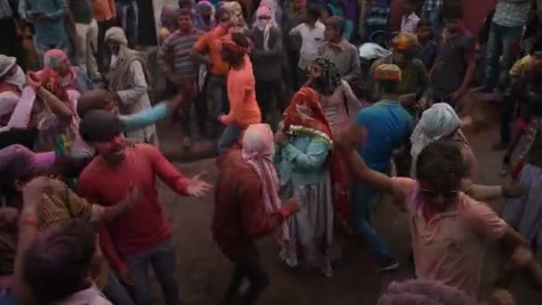 Vrindavan India Maart 2017 Een Indiase Weduwe Viert Holi Het — Stockvideo