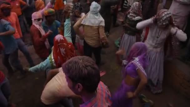 Vrindavan Inde Mars 2017 Une Veuve Indienne Célèbre Holi Fête — Video