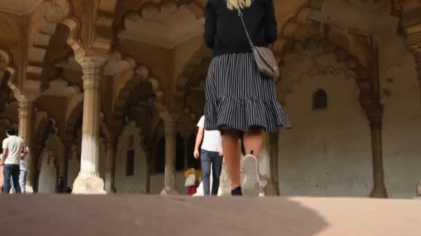 Agra Índia Fevereiro 2018 Turistas Forte Vermelho Agra Patrimônio Mundial — Vídeo de Stock