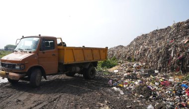 AMRAVATI, MAHARASHTRA, INDIA, October 12,  2020 : Municipal Corporation has arranged garbage collection van in the city for solid waste management. during the Lockdown , Covid-19 , corona virus.