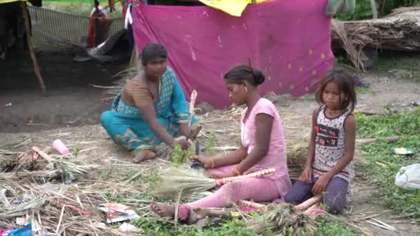 Amravati Maharashtra Indien September 2020 Unbekannte Indische Nomadenfrau Vor Ihrer — Stockvideo