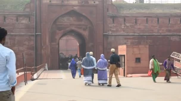 Delhi Índia Janeiro 2018 Turista População Local Visitando Histórico Forte — Vídeo de Stock