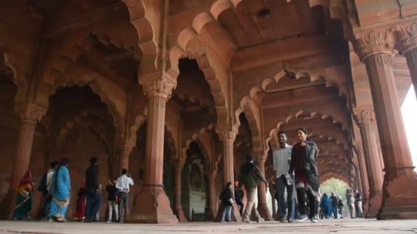 Delhi Índia Janeiro 2018 Turista População Local Visitando Histórico Forte — Vídeo de Stock