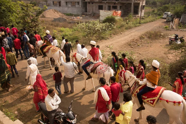 Amravati Maharashtra India January 2020 Unidentified People Marriage Procession Street — Zdjęcie stockowe