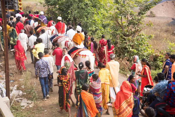 Amravati Maharashtra India January 2020 Unidentified People Marriage Procession Street — Zdjęcie stockowe