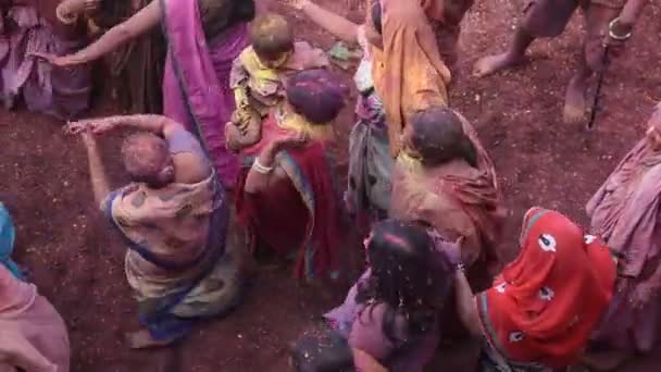 Vrindavan Inde Mars 2017 Une Veuve Indienne Célèbre Holi Fête — Video