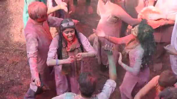 Vrindavan Inde Mars 2017 Une Veuve Indienne Célèbre Holi Fête — Video