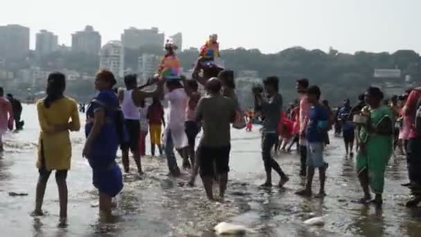 Mumbai Inde Septembre 2018 Idole Ganesha Est Transportée Mer Pour — Video