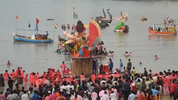 Mumbai India September 2018 Ganesha Idol Transporteras Havet För Nedsänkning — Stockvideo