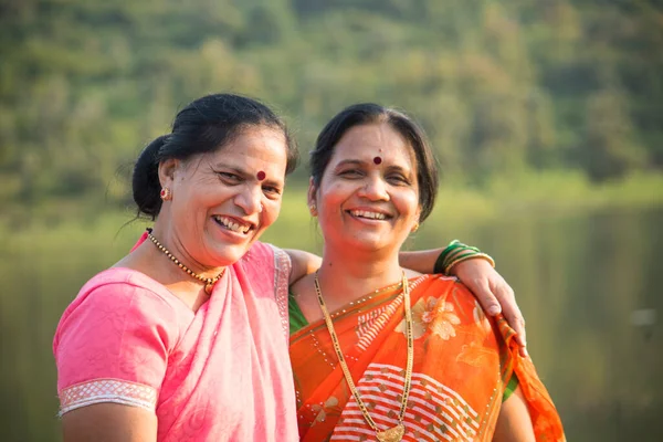 Happy Two Indian Women Having Fun Outdoor — Stockfoto