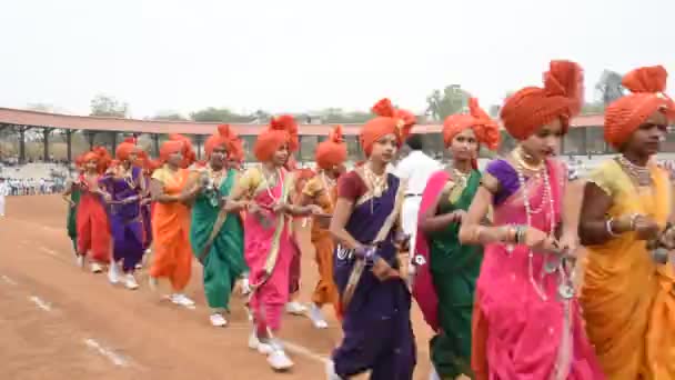 Girl Students Perform Traditional Indian Sport Lezim Occasion India Republic — Stock Video