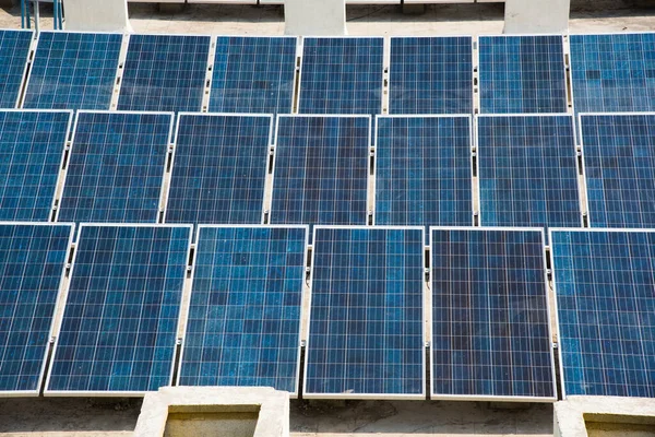 Photovoltaic Solar Panels Building Roof Regenerative Energy System Electricity Generation — Stock Photo, Image