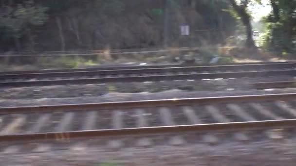 Indian Railway Spoorlijn Indian Railways Passagierstrein Spoor Uit Het Raam — Stockvideo