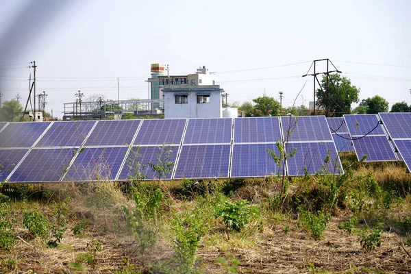 Solar Panels Farm or solar cell with sunlight, India.