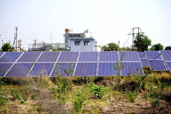 Solar Panels Farm or solar cell with sunlight, India.