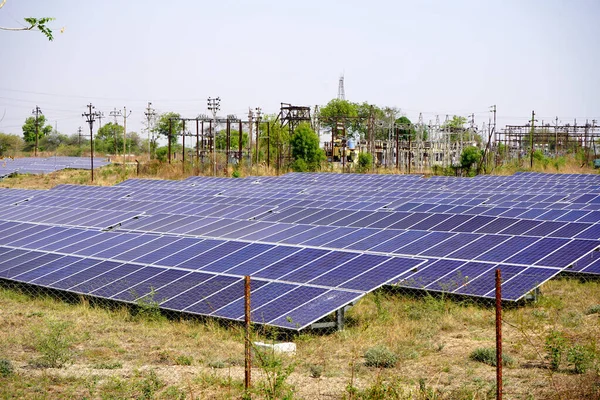 Solar Panels Farm Lub Ogniwo Słoneczne Światłem Słonecznym Indie — Zdjęcie stockowe