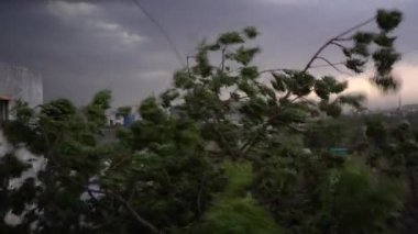 Güçlü rüzgar, esen rüzgar, yağmur fırtınası, şehrin üzerinde esen fırtına..