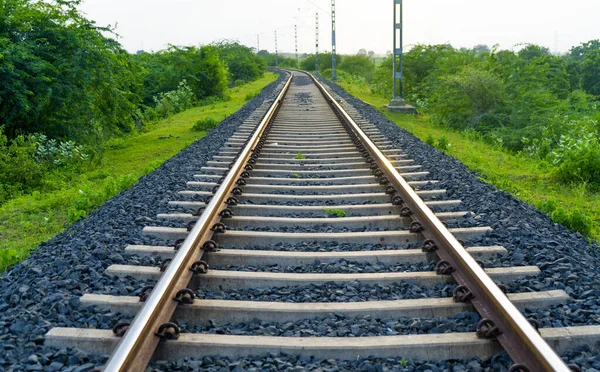 Индийские Железнодорожные Пути Пейзаж Железнодорожных Путей Индии — стоковое фото