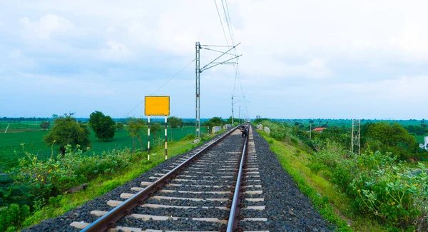 Индийские Железнодорожные Пути Пейзаж Железнодорожных Путей Индии — стоковое фото