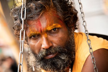 NASHIK, INDIA, 27 Ağustos 2015: Nashik 'te maha kumbh mela' ya katılan kutsal sadhu baba portresi.