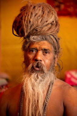NASHIK, INDIA, 27 Ağustos 2015: Kumbh Mela 'daki kutsal adam Hindu sadhu' nun portresi