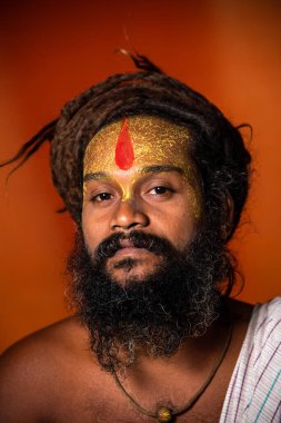 NASHIK, INDIA, 27 Ağustos 2015: Kumbh Mela 'daki kutsal adam Hindu sadhu' nun portresi