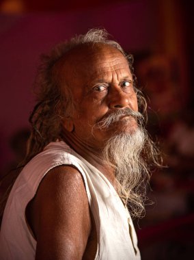 NASHIK, INDIA, 27 Ağustos 2015: Kumbh Mela 'daki kutsal adam Hindu sadhu' nun portresi
