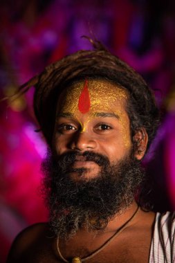 NASHIK, INDIA, 27 Ağustos 2015: Kumbh Mela 'daki kutsal adam Hindu sadhu' nun portresi