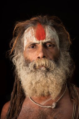 NASHIK, INDIA, 27 Ağustos 2015: Kumbh Mela 'daki kutsal adam Hindu sadhu' nun portresi