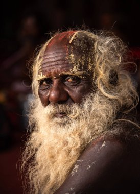 NASHIK, INDIA, 27 Ağustos 2015: Kumbh Mela 'daki kutsal adam Hindu sadhu' nun portresi