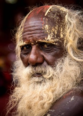 NASHIK, INDIA, 27 Ağustos 2015: Kumbh Mela 'daki kutsal adam Hindu sadhu' nun portresi