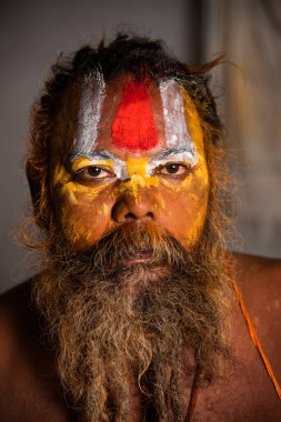 NASHIK, INDIA, 27 Ağustos 2015: Kumbh Mela 'daki kutsal adam Hindu sadhu' nun portresi