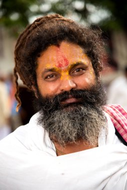 NASHIK, INDIA, 27 Ağustos 2015: Kumbh Mela 'daki kutsal adam Hindu sadhu' nun portresi