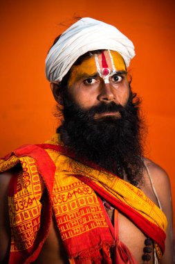 NASHIK, INDIA, 27 Ağustos 2015: Kumbh Mela 'daki kutsal adam Hindu sadhu' nun portresi