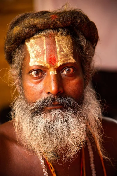 NASHIK, INDIA, 27 Ağustos 2015: Nashik 'te maha kumbh mela' ya katılan kutsal sadhu baba portresi.