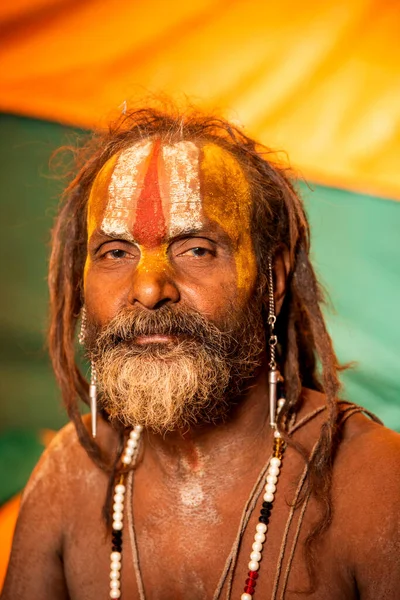 NASHIK, INDIA, 27 Ağustos 2015: Kumbh Mela 'daki kutsal adam Hindu sadhu' nun portresi