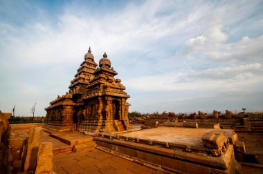 Ünlü Tamil Nadu simgesi, kıyı tapınağı, Mahabalipuram 'daki dünya mirası alanı, Tamil Nadu, Hindistan