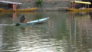 SRINAGAR, JAMMU, INDIA, 17 Temmuz 2024: Hintli turistler Kaşmir 'deki dünyaca ünlü Dal Gölü, Houseboat ve Shikharas' ta Shikhara teknesiyle gezintiye çıkıyorlar..