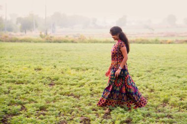 Nohut tarlasında yürüyen genç kız