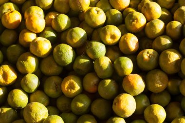 Çiftçi pazarındaki portakal yığını, Hindistan.