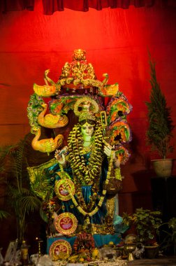 Tanrıça Durga Idol, Durga puja, Hindistan.