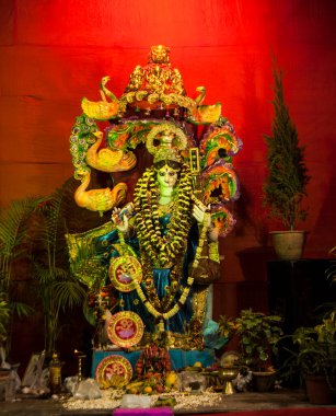 Tanrıça Durga Idol, Durga puja, Hindistan.