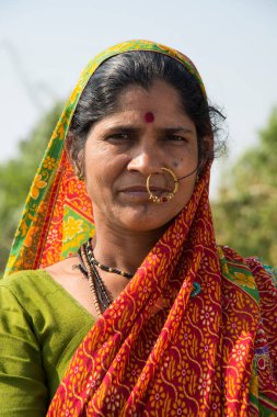 Geleneksel giysiler içindeki kırsal kadınların portresi.