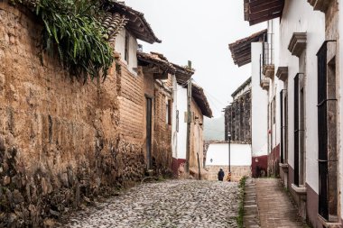 Cobbled street and adobe house in a Mexican old town, San Sebastian del Oeste, Jalisco, Mexico. Pueblo m?gico, quiet street in a mexica town clipart