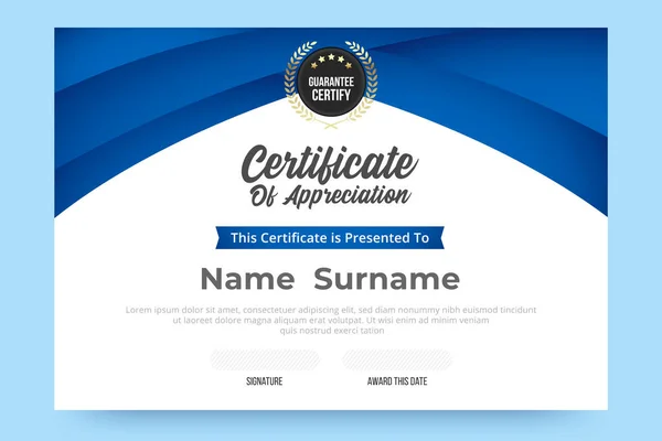 Gradient Certificate Appreciation Szablon Niebiesko Białe Gradientowe Wzornictwo Kolorów — Wektor stockowy