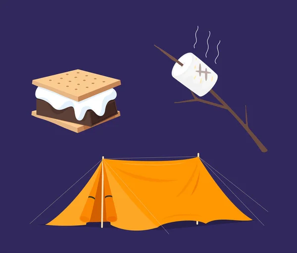 Ікона Дня Колекція Символів Marshmallow Grill Cracker Tent Element Collection — стоковий вектор
