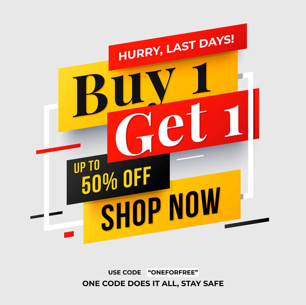 Buy1 Get1 Discount 50% off Banner design. Promo banner graphic design.