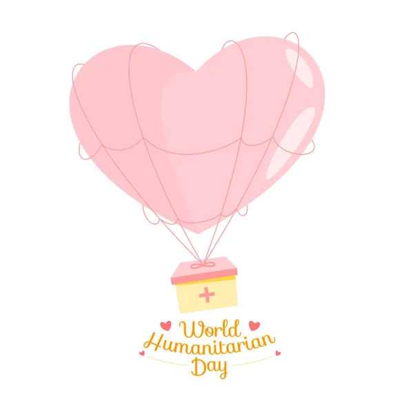 粉色气球与健康盒与世界人道主义日的概念 — 图库矢量图片